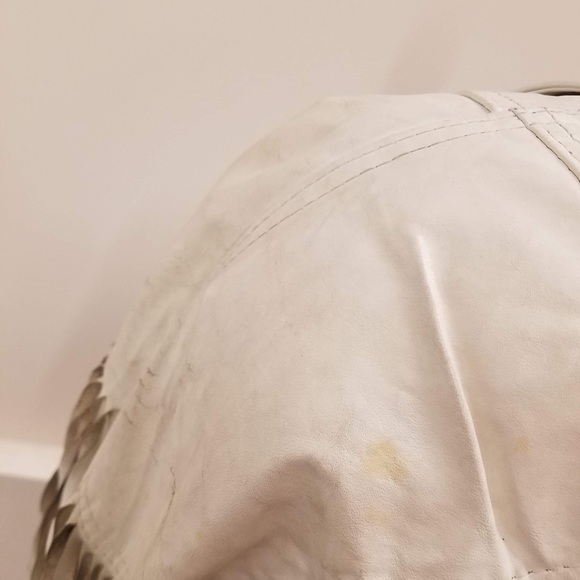 UNISEX COWBOY BEIGE WESTERN LEATHER JACKET WITH FRINGE - Picture 8 of 13